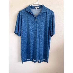 Peter Millar Mens Medium Polo Shirt Blue Leaf Print Short Sleeve Collared Golf